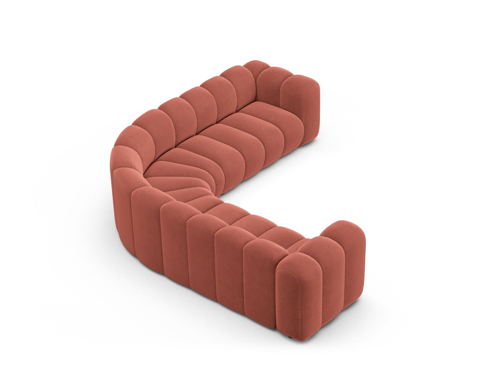 Modernes 5-Sitzer Ecksofa Lupine in Coral-Salvador, perfekt für gemütliche und stilvolle Wohnzimmergestaltung von Micadoni.