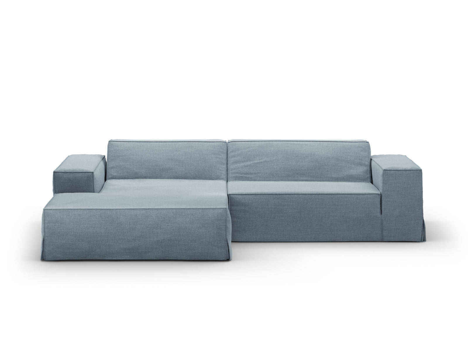 Elegantes Jodie Cover für linksseitiges Ecksofa in sanftem Blau, ideal für zeitgemäße Einrichtungsstile. Hochwertige Verarbeitung von Micadoni.