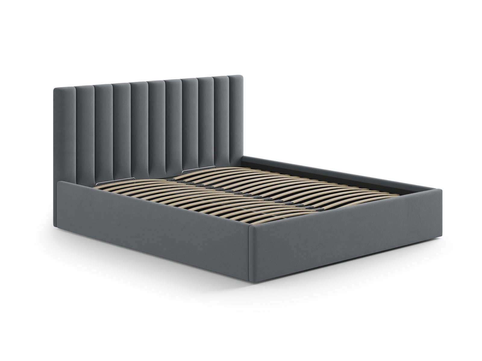 Stilvolles Kopfteil Allison in 150 cm Breite, aus edlem Grey-Bluvel, perfekt für moderne Schlafzimmer und gemütliche Akzente.