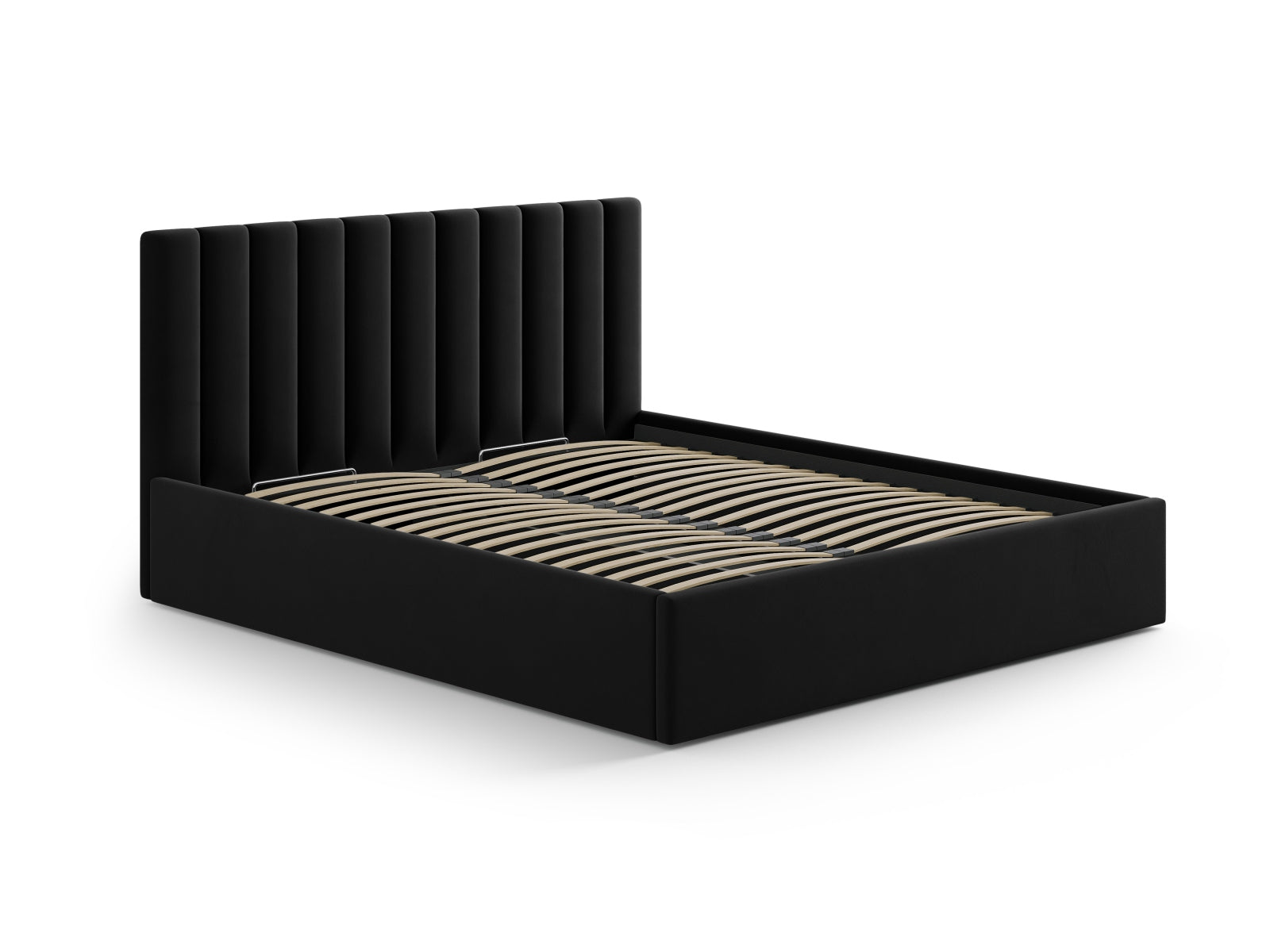 Stilvolles Kopfteil Allison in 150 cm Breite, aus edlem Black-Bluvel, perfekt für moderne Schlafzimmer und gemütliche Akzente.