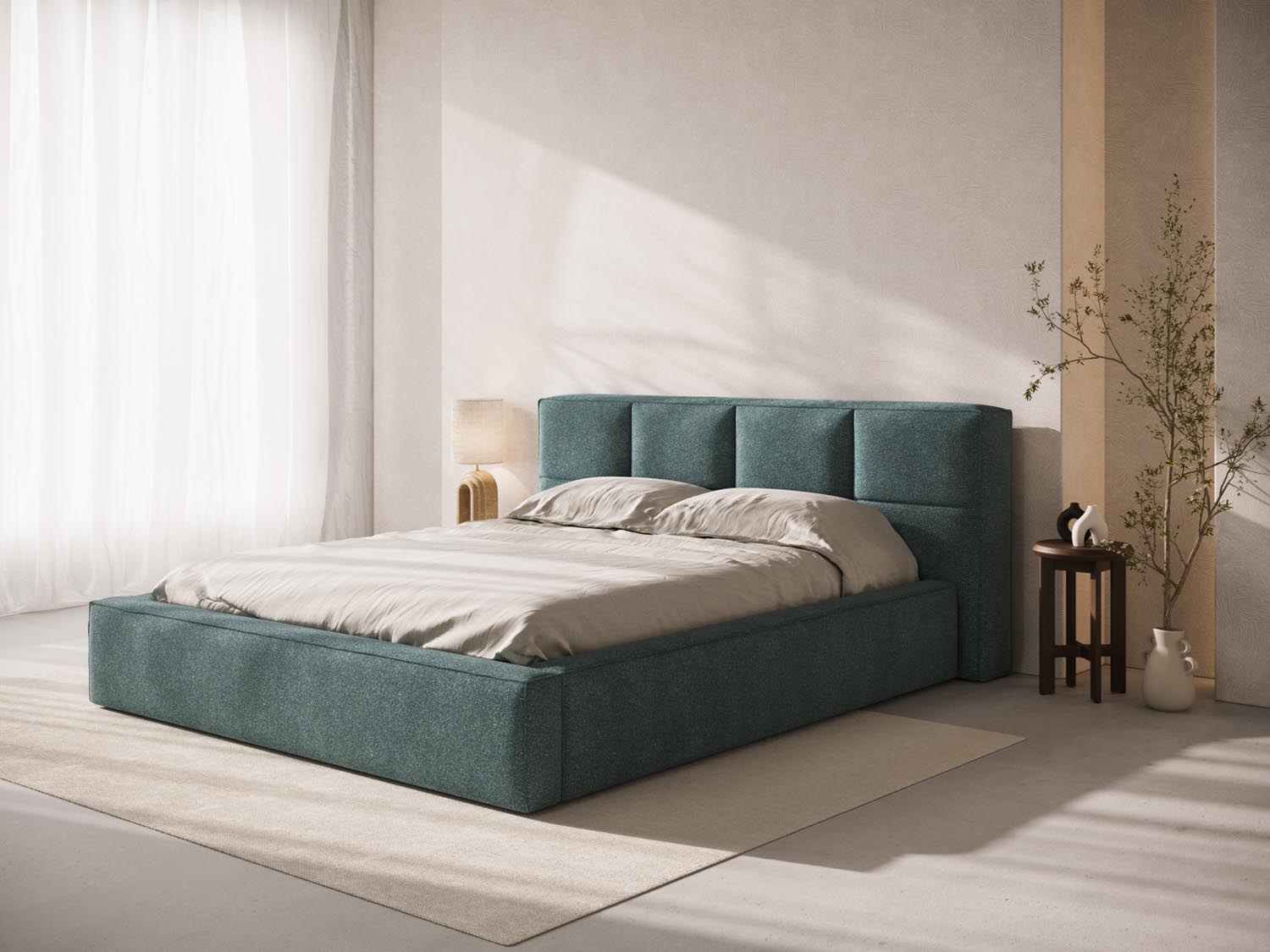 Elegantes Kopfteil Darren in grün-blauem Melange, ideal für zeitgemäße Schlafzimmergestaltung. Hochwertige Verarbeitung von Micadoni.