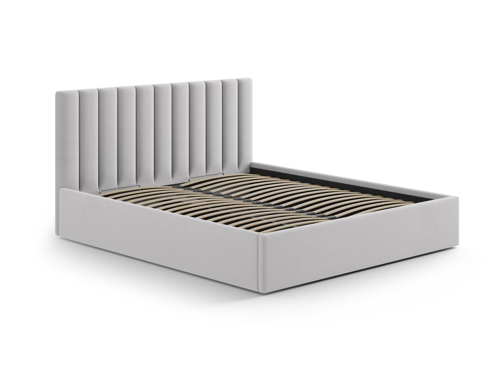 Stilvolles Kopfteil Allison in 170 cm Breite, aus edlem Silver-Bluvel, perfekt für eine moderne und elegante Schlafzimmeratmosphäre.