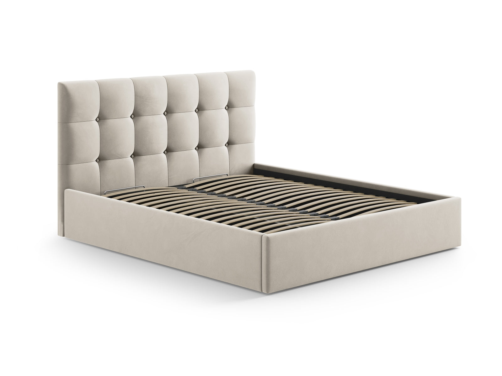 Entdecken Sie das elegante Phaedra Velour Kopfteil von Micadoni – modernes Design trifft auf praktischen Stauraum für Ihr Schlafzimmer.