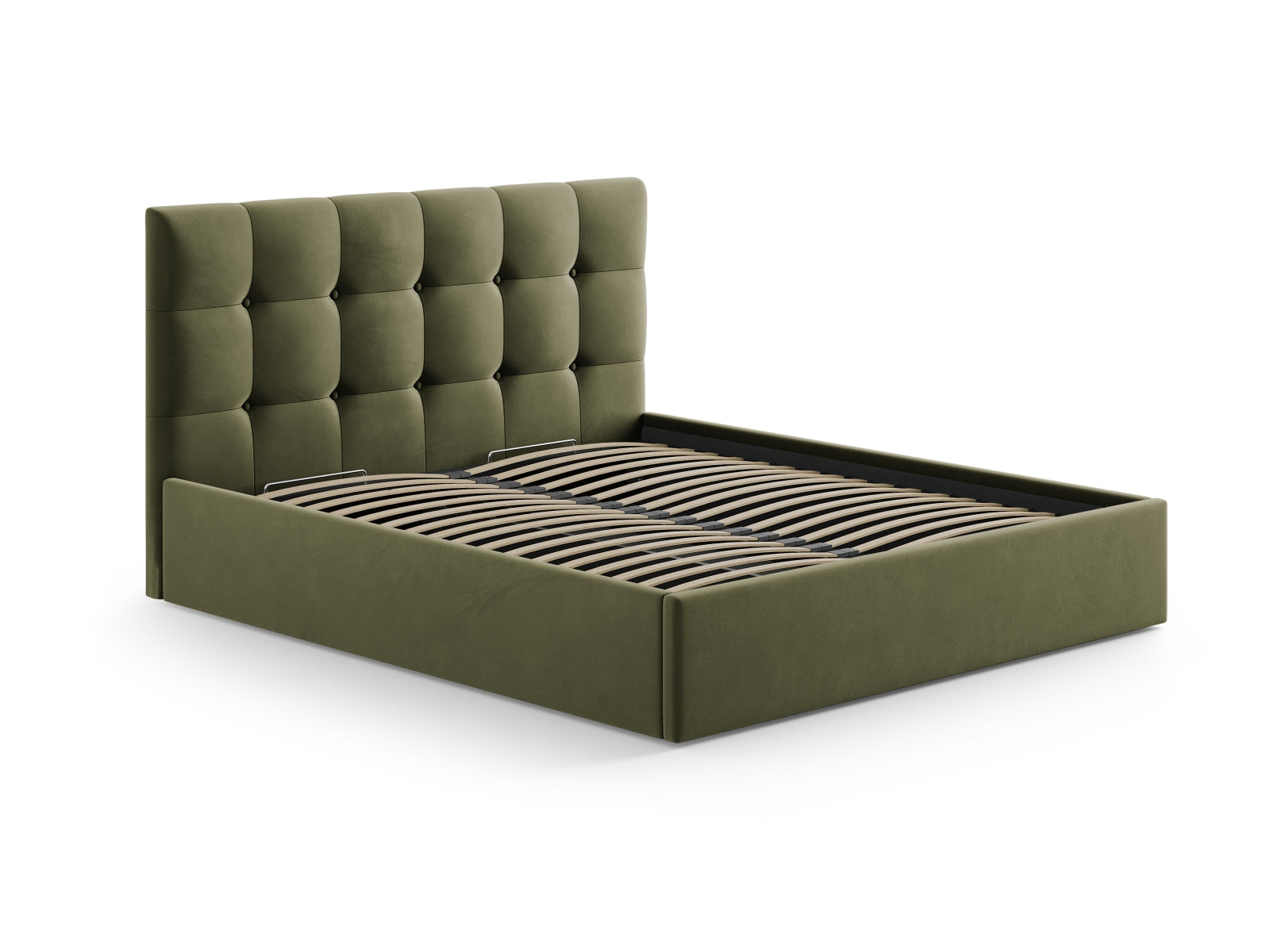 Luxuriöses Phaedra Velour Kopfteil in sanften Grüntönen, perfekt für eine elegante Schlafzimmeratmosphäre. Hochwertige Qualität von Micadoni.