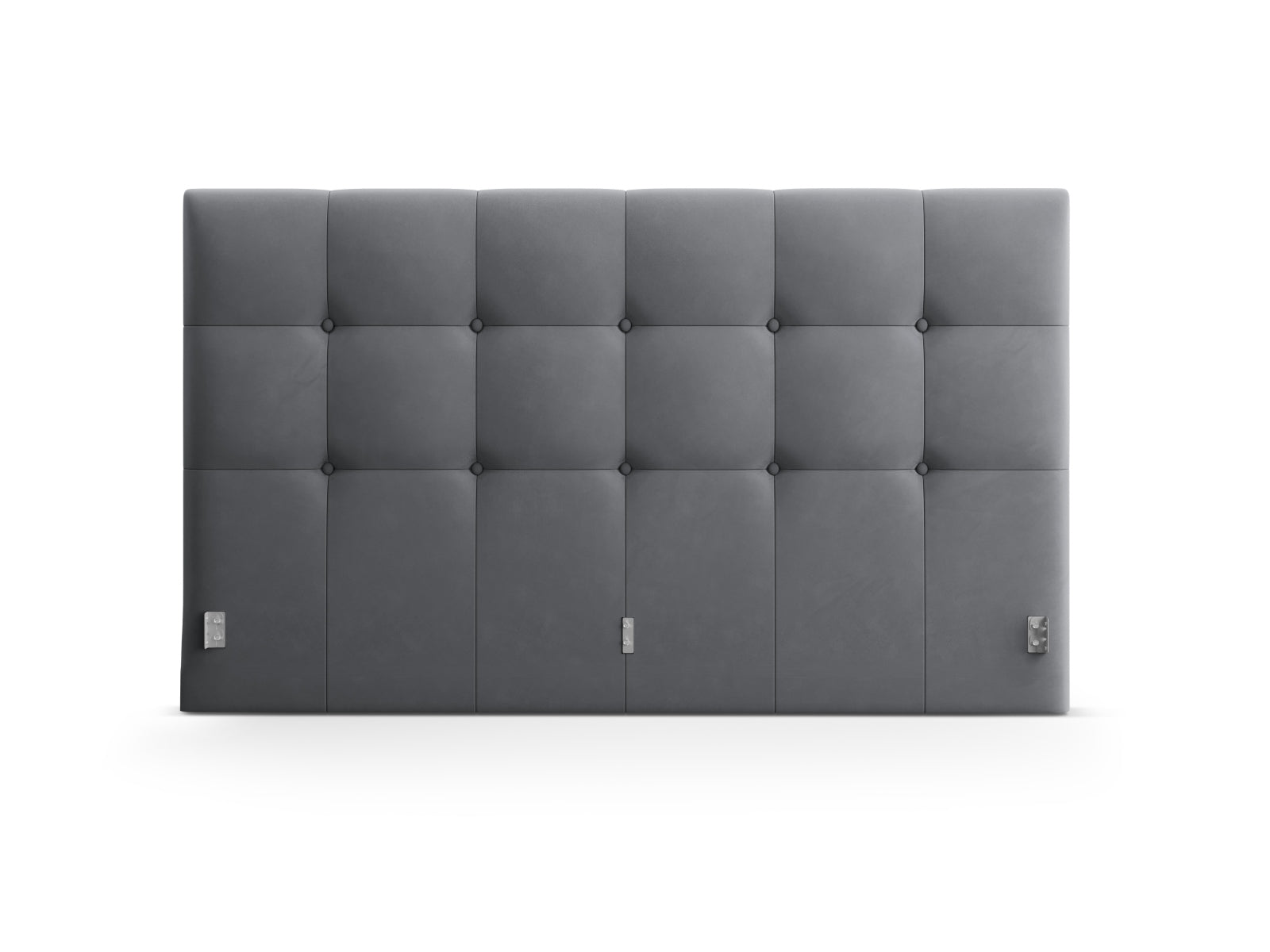 Elegantes Phaedra Velour Kopfteil in sanftem Grau-Blau, ideal für ein modernes Schlafzimmerambiente. Hochwertige Verarbeitung von Micadoni.
