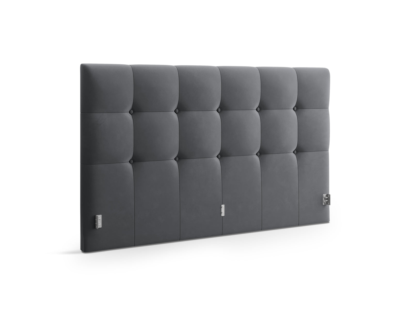 Elegantes Phaedra Velour Kopfteil in sanftem Grau-Blau, ideal für moderne Schlafzimmer. Hochwertige Verarbeitung von Micadoni.
