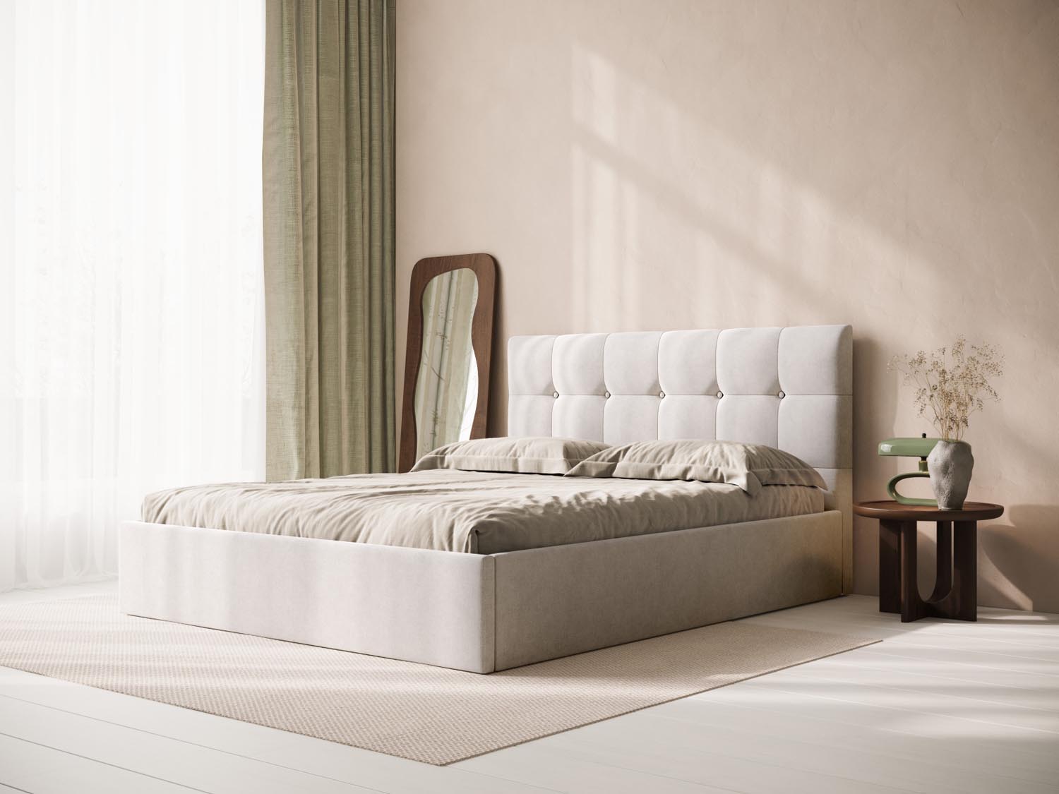 Elegantes Kopfteil Phaedra in zartem Beige, ideal für zeitgemäße Schlafzimmergestaltung und stilvolle Akzente.