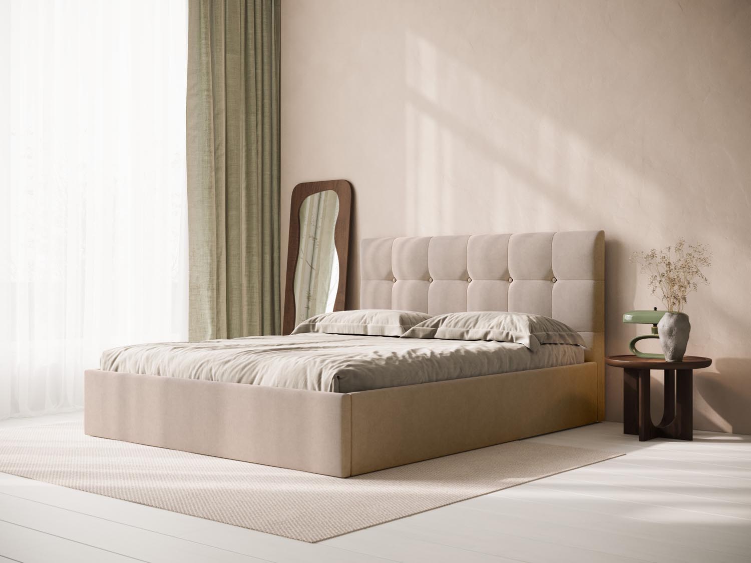 Entdecken Sie das elegante Phaedra Kopfteil von Micadoni – modernes Design trifft auf praktischen Stauraum für Ihr Schlafzimmer.