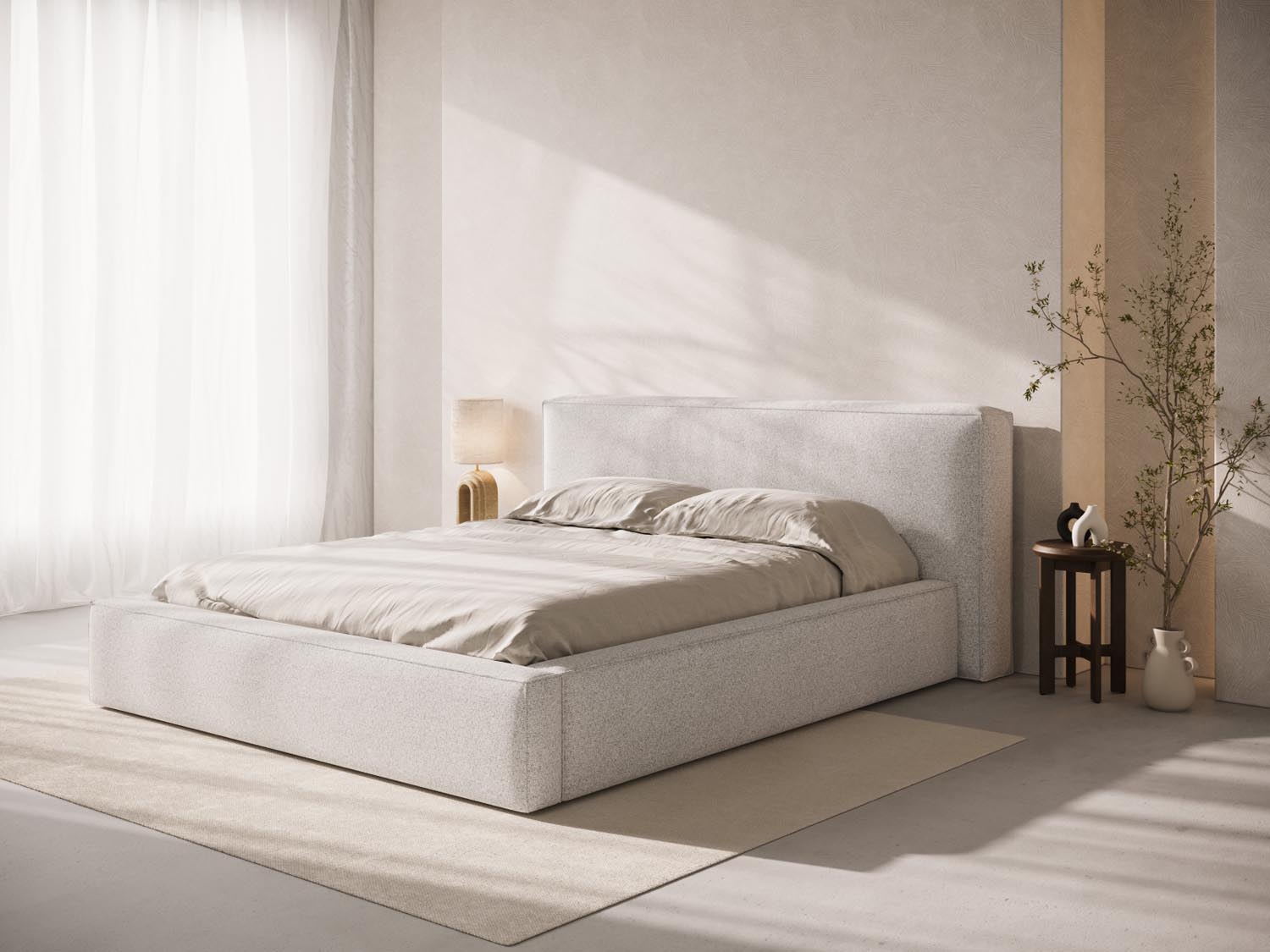 Elegantes Kopfteil "Olivia" in sanftem Grau, ideal für zeitgemäße Schlafzimmergestaltung. Hochwertige Verarbeitung und modernes Design von Micadoni.