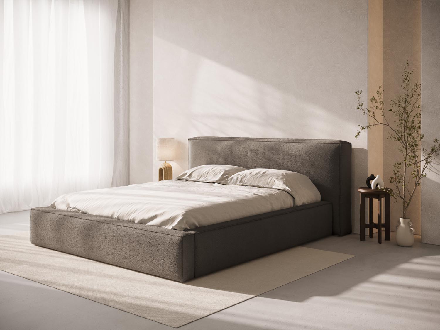 Verleihen Sie Ihrem Schlafzimmer mit dem Olivia Boucle Kopfteil von Micadoni einen Hauch von Eleganz und Luxus. Ideal für stilvolle Akzente!