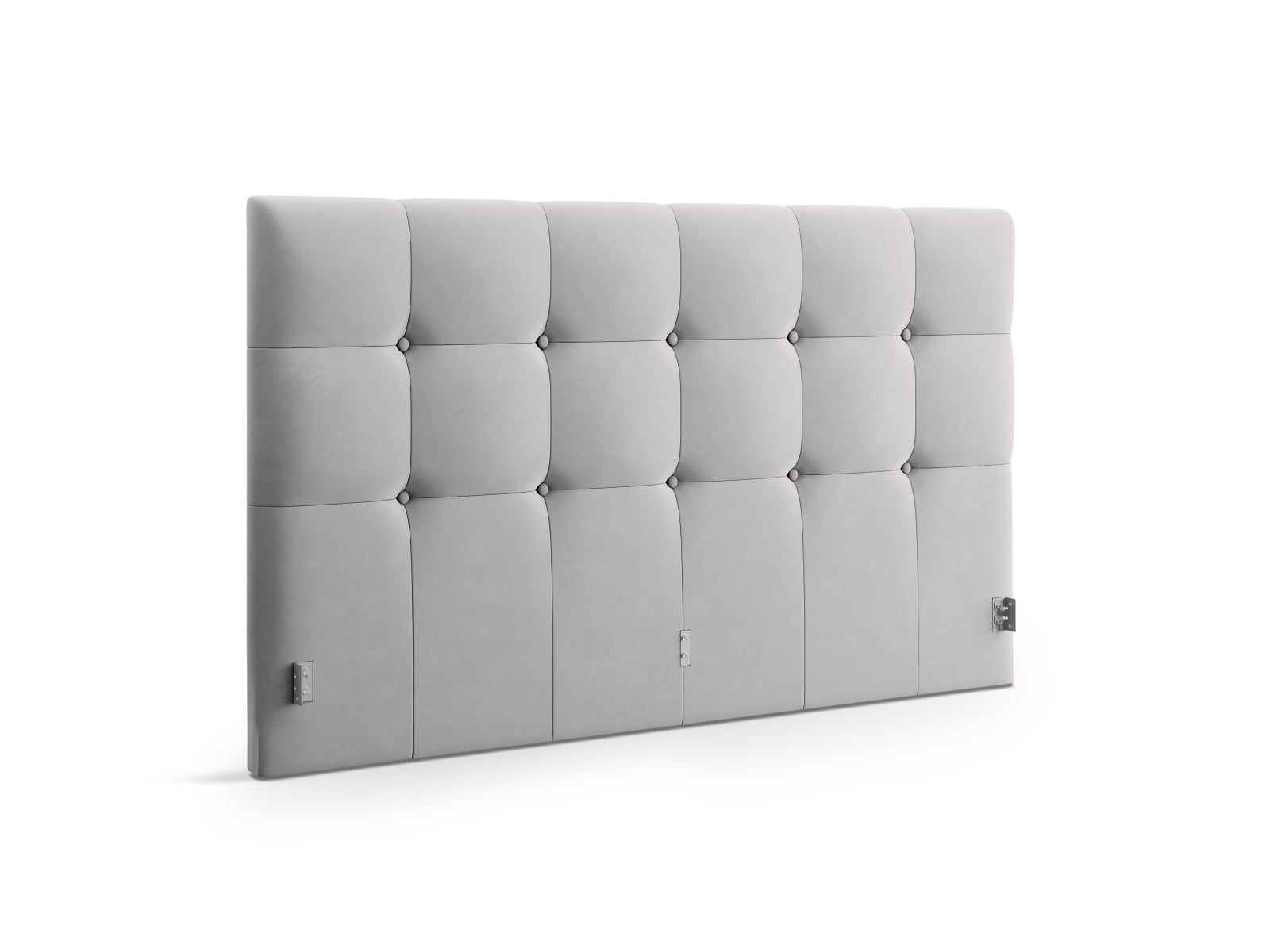Luxuriöses Kopfteil Phaedra aus weichem Velour in zartem Silberblau, ideal für moderne Schlafzimmer und entspannende Oasen.