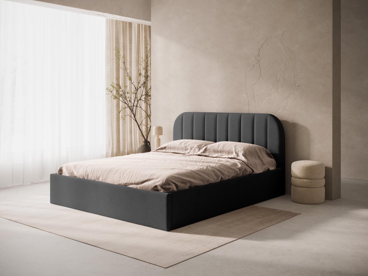 Elegantes Kopfteil Billy in tiefem Anthrazit von Micadoni, perfekt für moderne Schlafzimmer. Hochwertige Materialien und zeitgemäße Ästhetik.