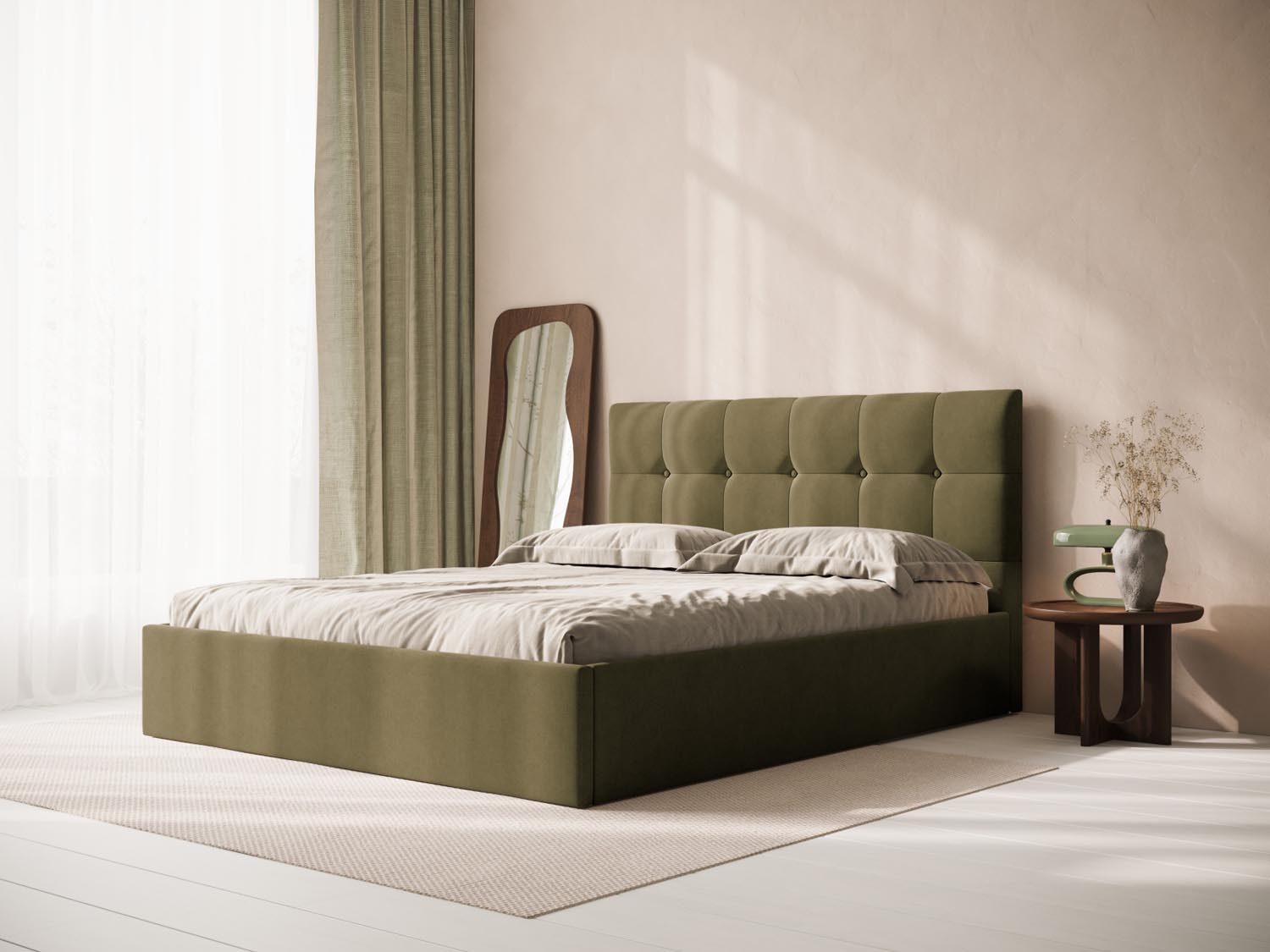 Stilvolles Kopfteil Phaedra in zartem Grün, perfekt für moderne Schlafzimmer. Hochwertige Materialien und elegantes Design von Micadoni.