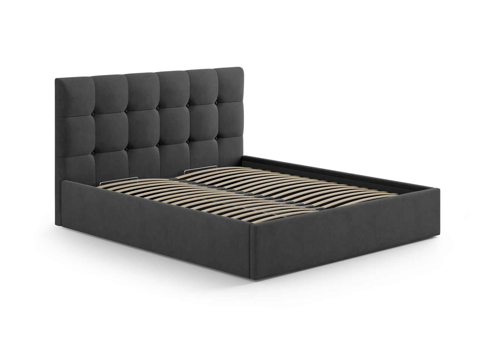 Stilvolles Kopfteil Phaedra in dunklem Anthrazit, perfekt für moderne Schlafzimmer und schafft eine einladende, entspannende Umgebung.