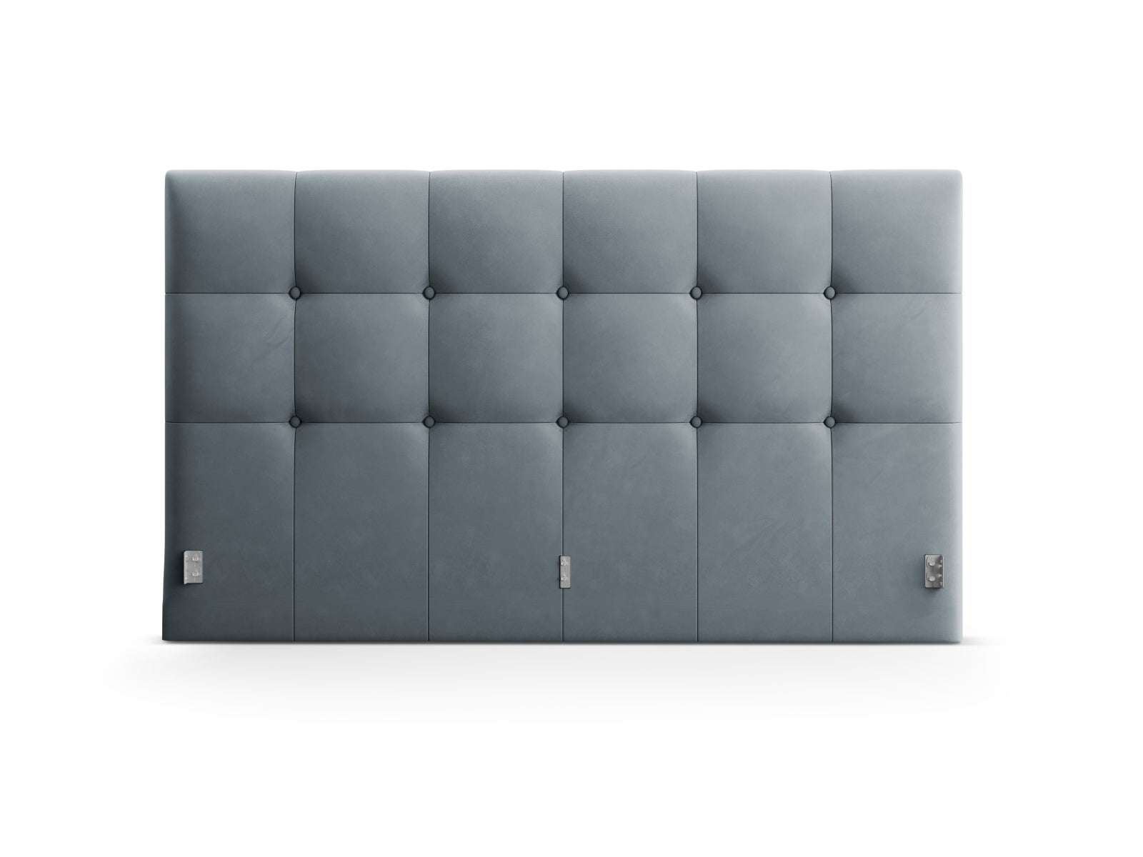 Elegantes Kopfteil Phaedra aus weichem Velour in sanftem Blau, ideal für stilvolle Schlafzimmer und harmonische Wohnkonzepte.