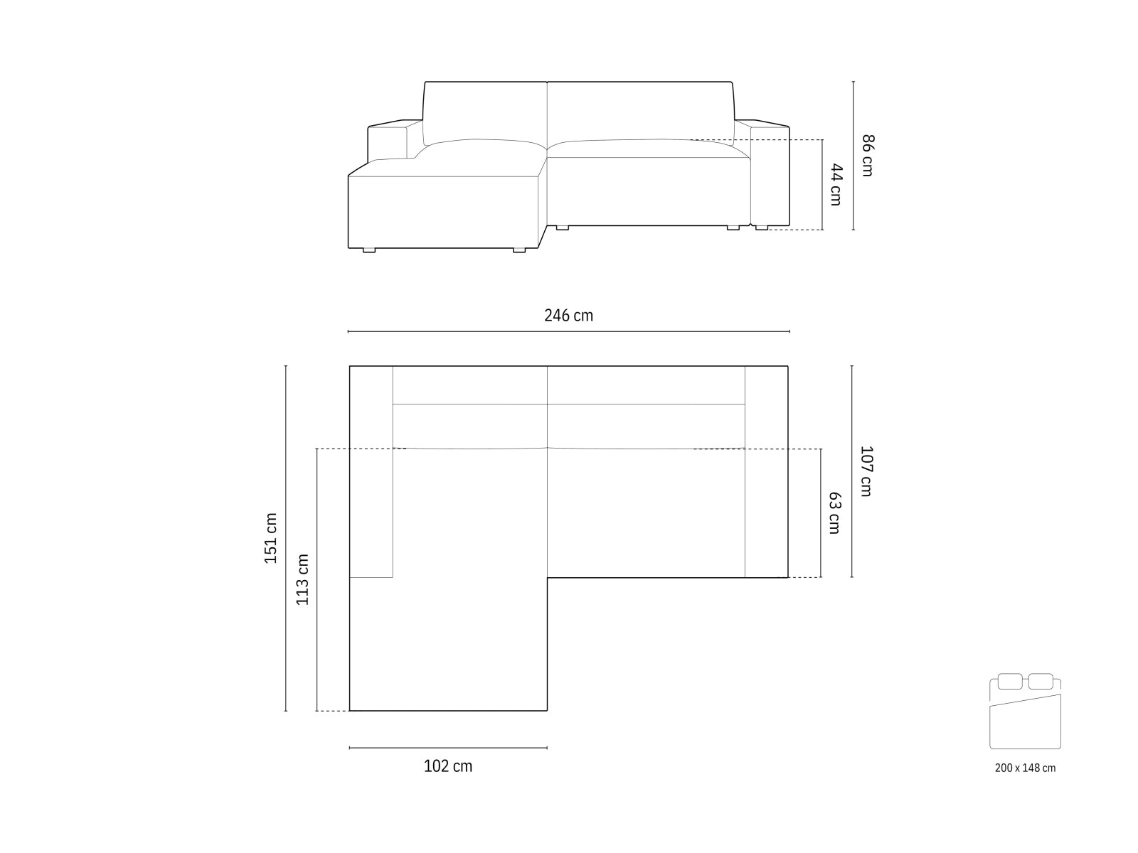 Stylisches Jodie Boucle Ecksofa links, 3-Sitzer mit praktischer Schlaffunktion und Stauraum, perfekt für entspannte Abende und Gäste.