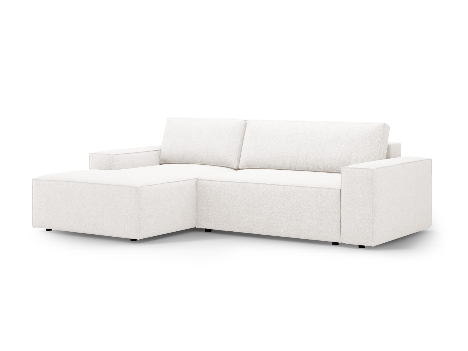 Erleben Sie das elegante Jodie Boucle Ecksofa links von Micadoni – ein komfortables 3-Sitzer Sofa mit praktischer Schlaffunktion und Stauraum.