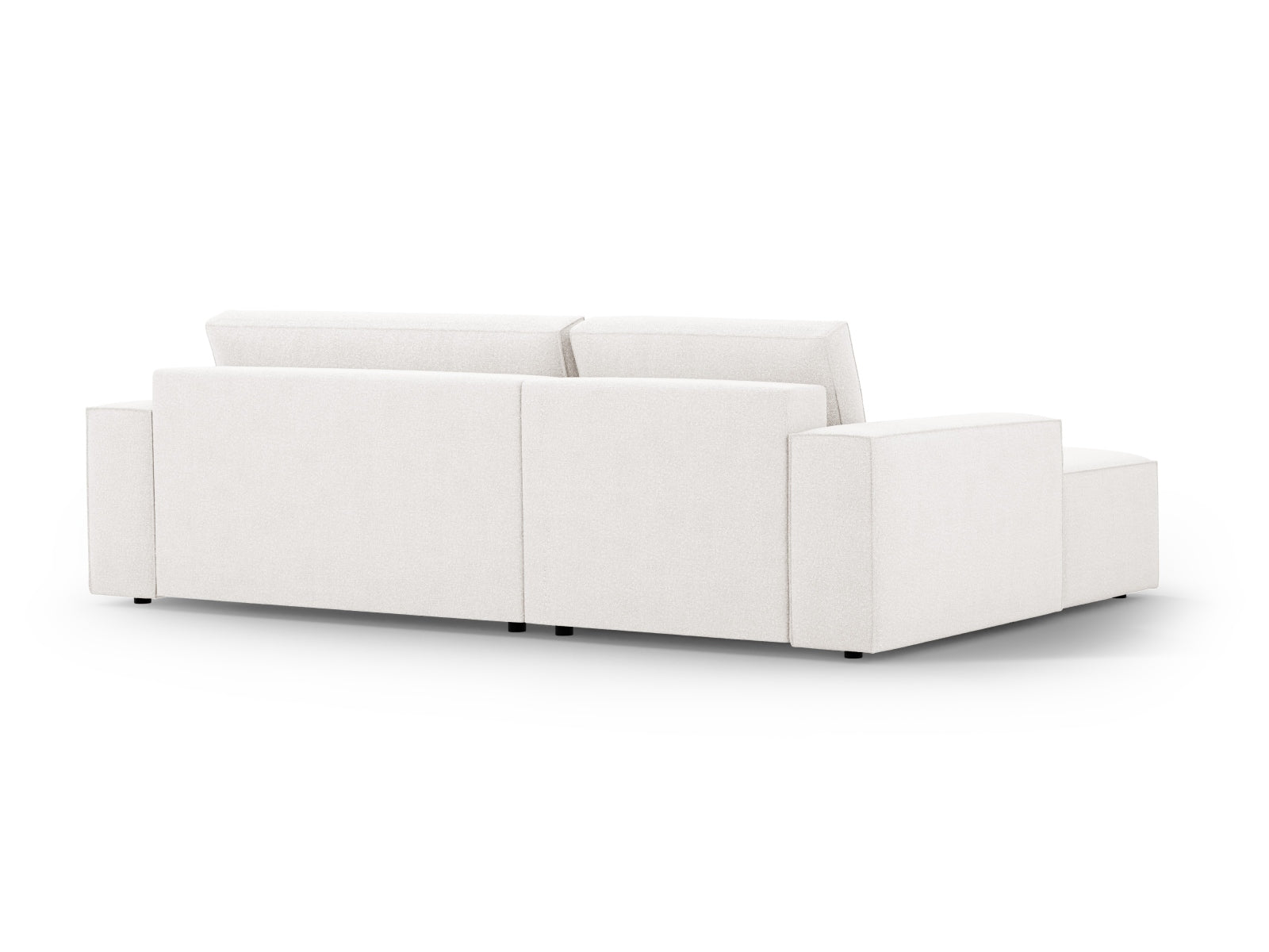 Stylisches Jodie Boucle Ecksofa links, 3-Sitzer mit Schlafoption und Stauraum, ideal für gemütliche Wohnräume und flexible Nutzung.