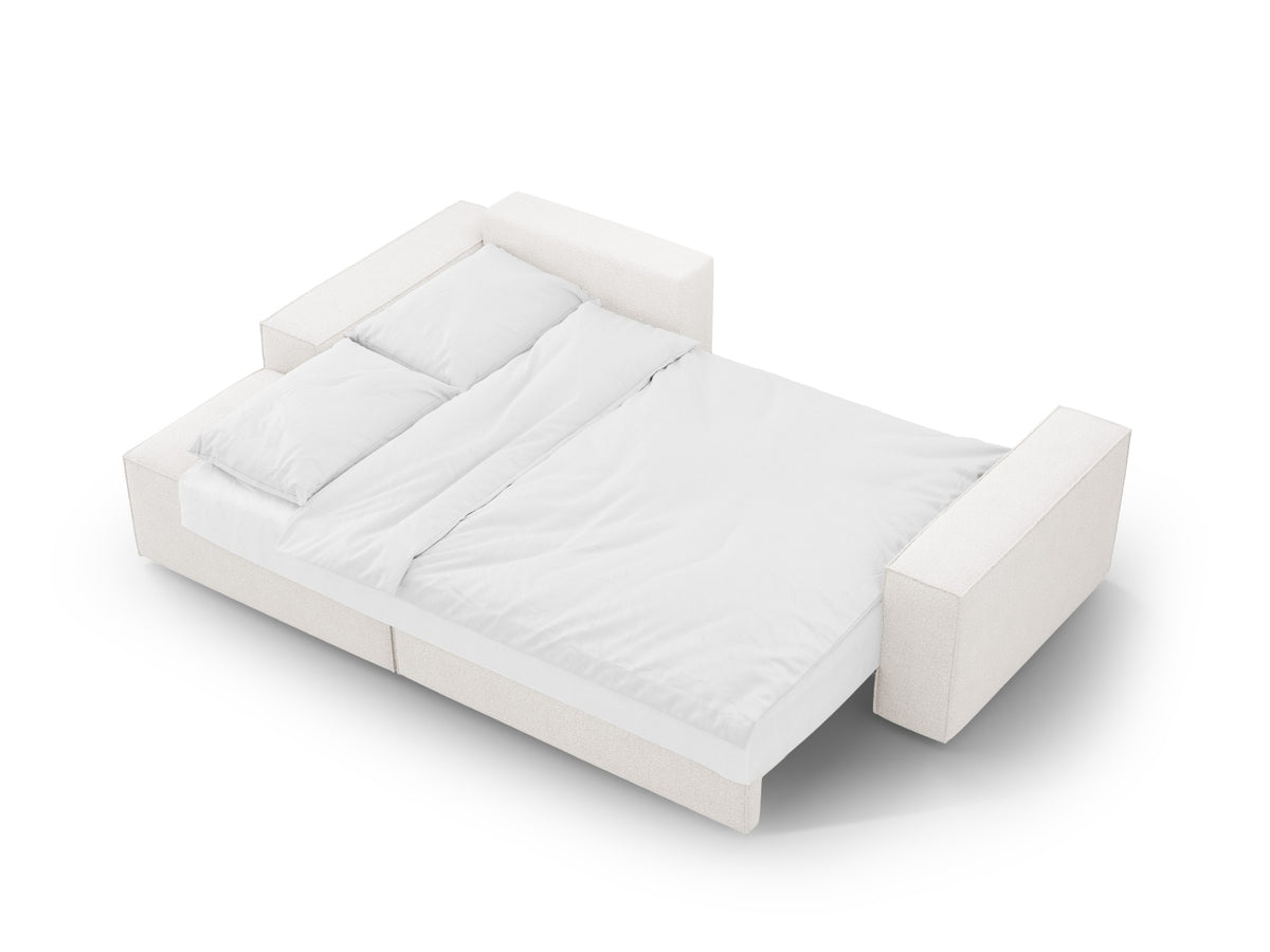 Jodie Boucle Ecksofa links mit Schlaffunktion und Stauraumbox 3 Sitzer in White-Baloo präsentiert im Onlineshop von KAQTU Design AG. Bettsofa links ist von Micadoni