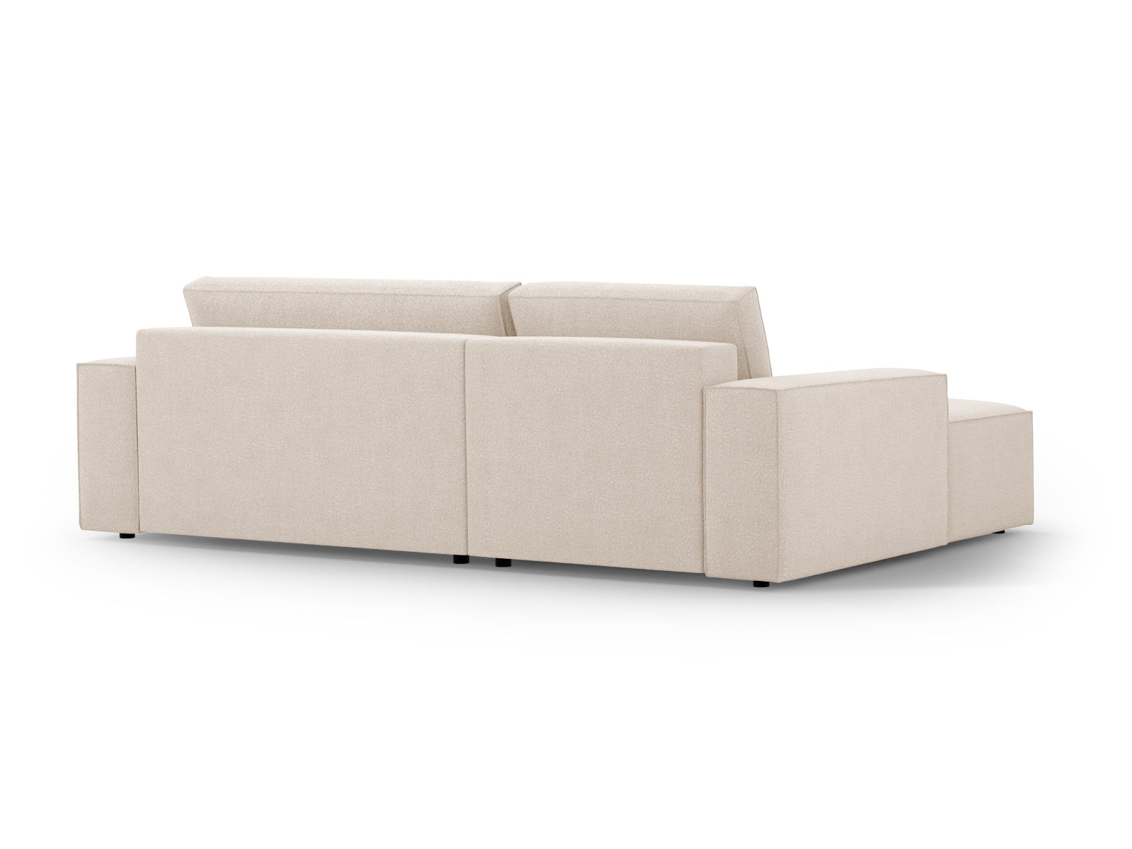 Beige Jodie Boucle Ecksofa links mit Schlafsofa-Funktion und integriertem Stauraum, stilvolles 3-Sitzer Design für moderne Wohnkonzepte.