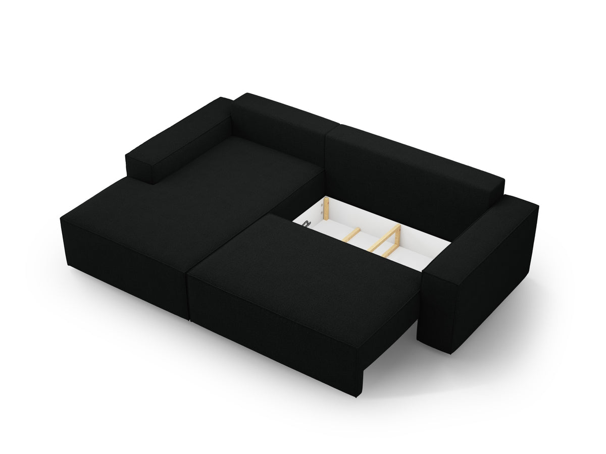 Jodie Boucle Ecksofa links mit Schlaffunktion und Stauraumbox 3 Sitzer in Black-Baloo präsentiert im Onlineshop von KAQTU Design AG. Bettsofa links ist von Micadoni