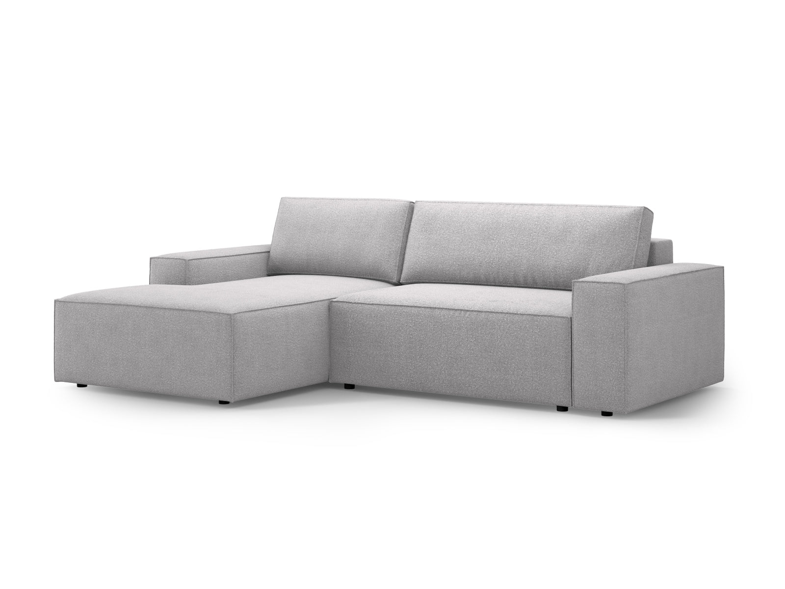 Erleben Sie das elegante Jodie Boucle Ecksofa links von Micadoni – ein komfortables 3-Sitzer Sofa mit praktischer Schlaffunktion und Stauraum.