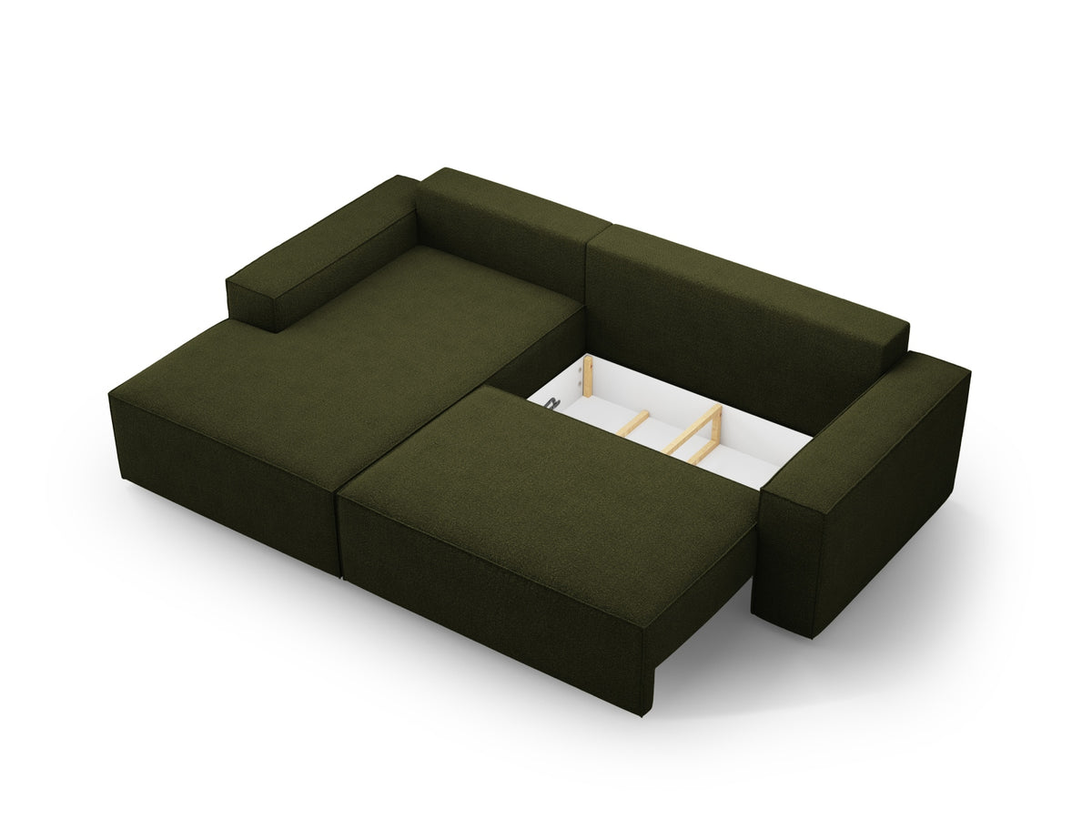Jodie Boucle Ecksofa links mit Schlaffunktion und Stauraumbox 3 Sitzer in Dark Olive Green-Baloo präsentiert im Onlineshop von KAQTU Design AG. Bettsofa links ist von Micadoni