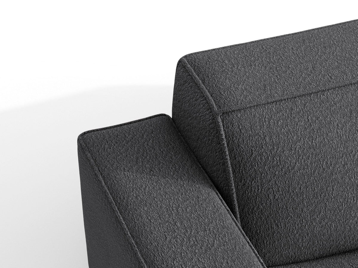 Braunes Ecksofa Jodie von Micadoni mit linker Ausrichtung, Baloo-Stoffbezug, schwarzen Kunststoffbeinen und ausklappbarem Bettkasten.