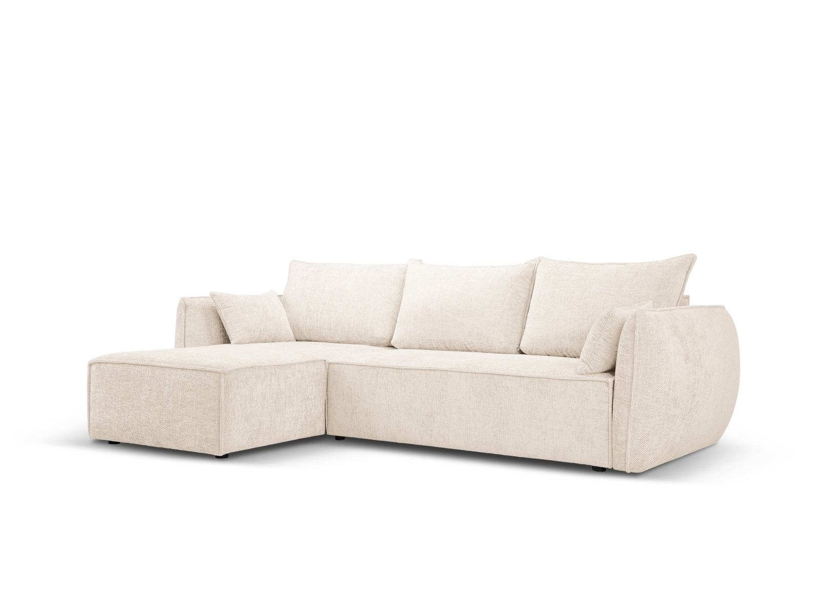 Stylisches Kaelle Ecksofa links in Light Beige mit Schlaffunktion und Stauraum, ideal für moderne Wohnräume und Gästeübernachtungen.