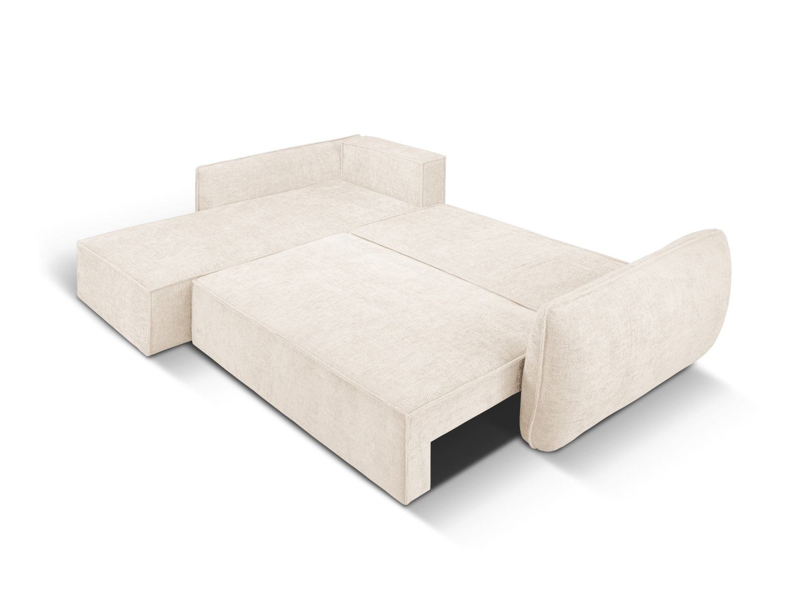 Stylisches Kaelle Ecksofa links in elegantem Beige, perfekt für Gästeübernachtungen, bietet zusätzlichen Stauraum für Ihre Wohnaccessoires.