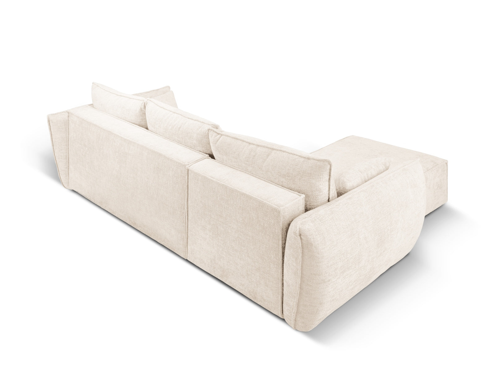 Modernes Kaelle Ecksofa links in sanftem Beige, ideal für entspannte Abende und Übernachtungen, mit praktischer Stauraumbox für Ordnung.