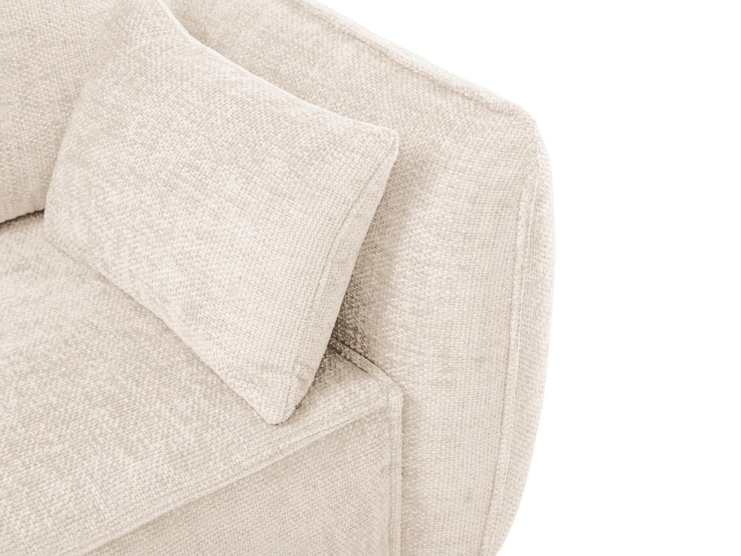 Stylisches Kaelle Ecksofa links in elegantem Beige, perfekt für Gästeübernachtungen und mit nützlichem Stauraum für Kissen und Decken.