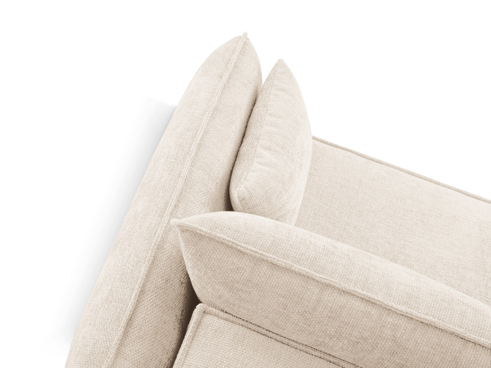 Modernes Kaelle Ecksofa links in sanftem Beige, ideal für entspannte Abende und bietet praktischen Stauraum für Ihre Wohnaccessoires.