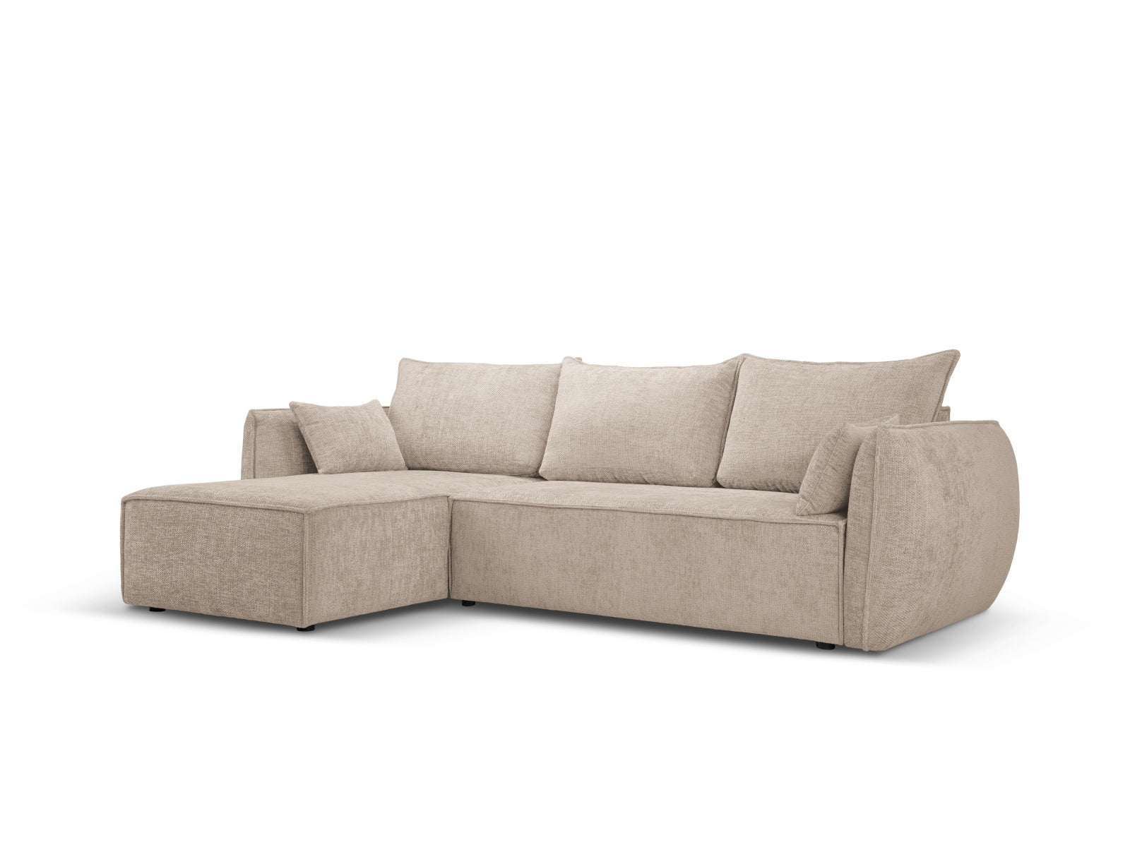 Beige Kaelle Ecksofa links mit Schlaffunktion und Stauraum, 4-Sitzer, stilvolles Design für modernes Wohnen, ideal für Gästezimmer.