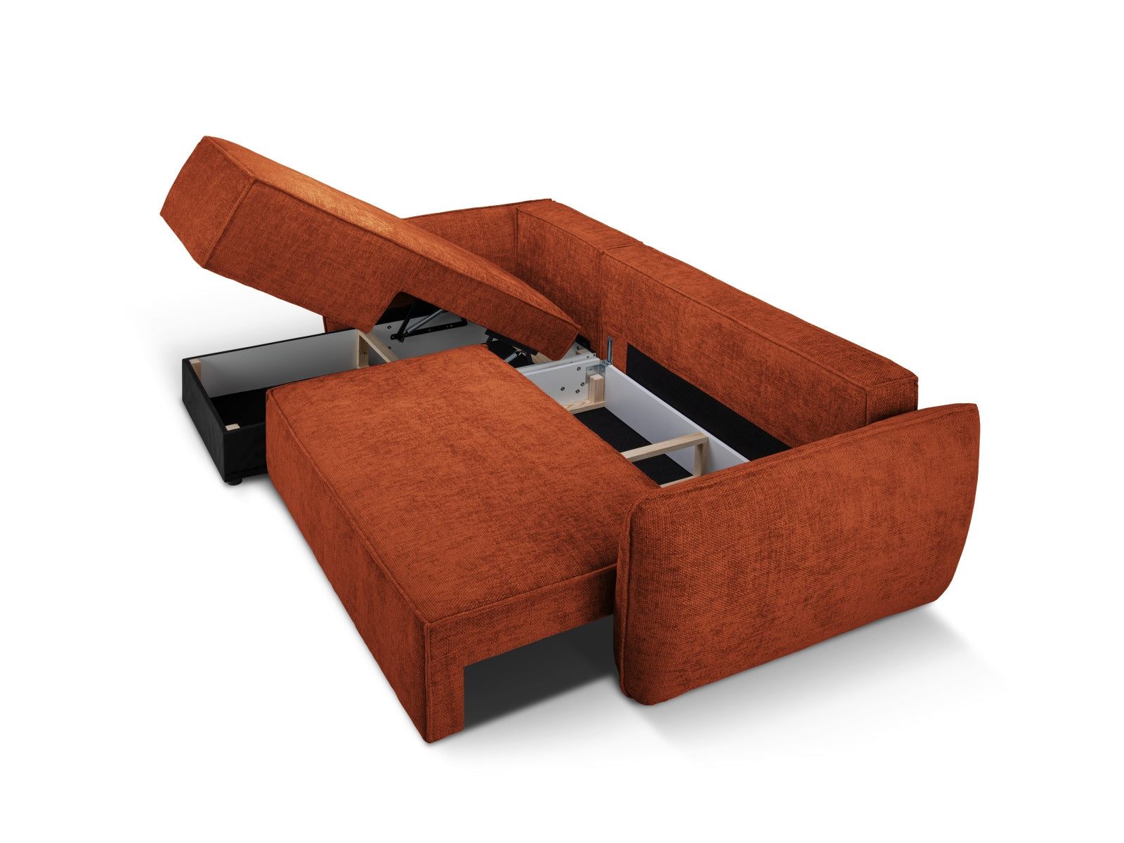 Stylisches Kaelle Ecksofa links in sanftem Terracotta, ideal für entspannte Abende und Übernachtungsgäste, mit cleverem Stauraum.