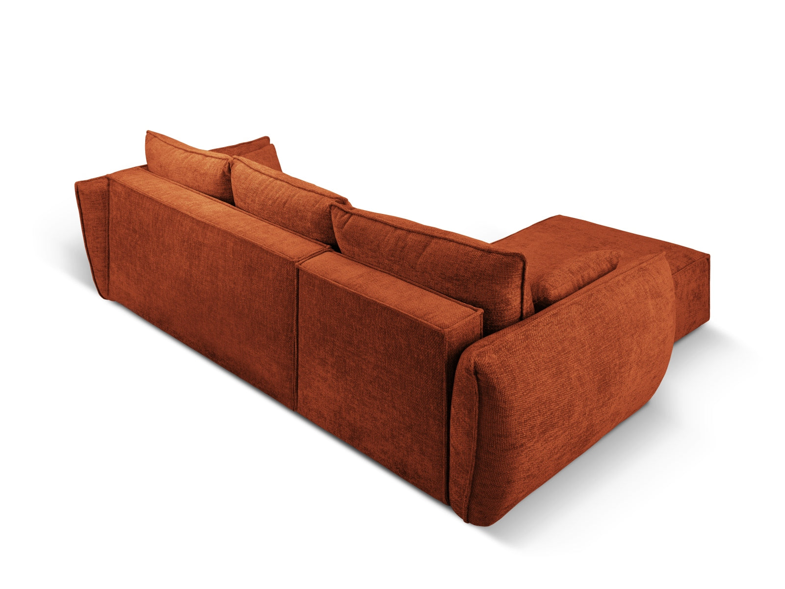 Stylisches Kaelle Ecksofa links in warmem Terracotta, ideal für entspannte Abende und als Schlafgelegenheit mit zusätzlichem Stauraum.