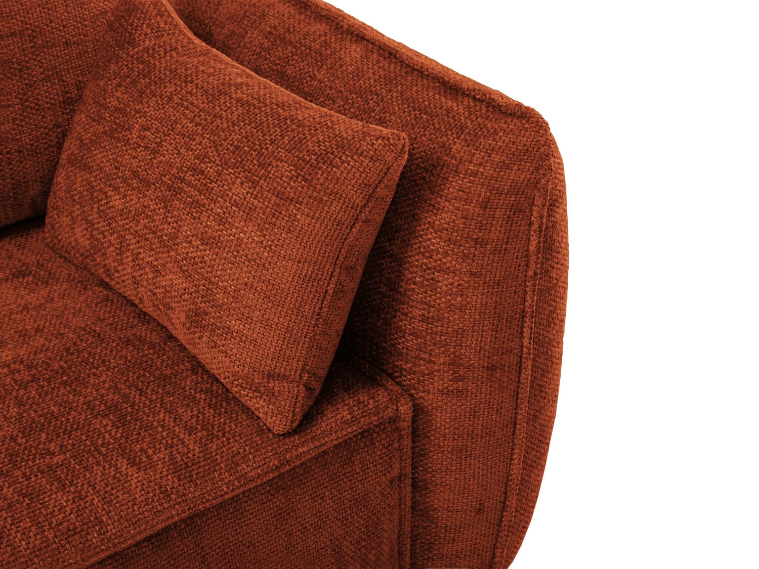 Modernes Kaelle Ecksofa links in elegantem Terracotta, perfekt für gemütliche Stunden und als praktisches Schlafsofa mit Stauraum.