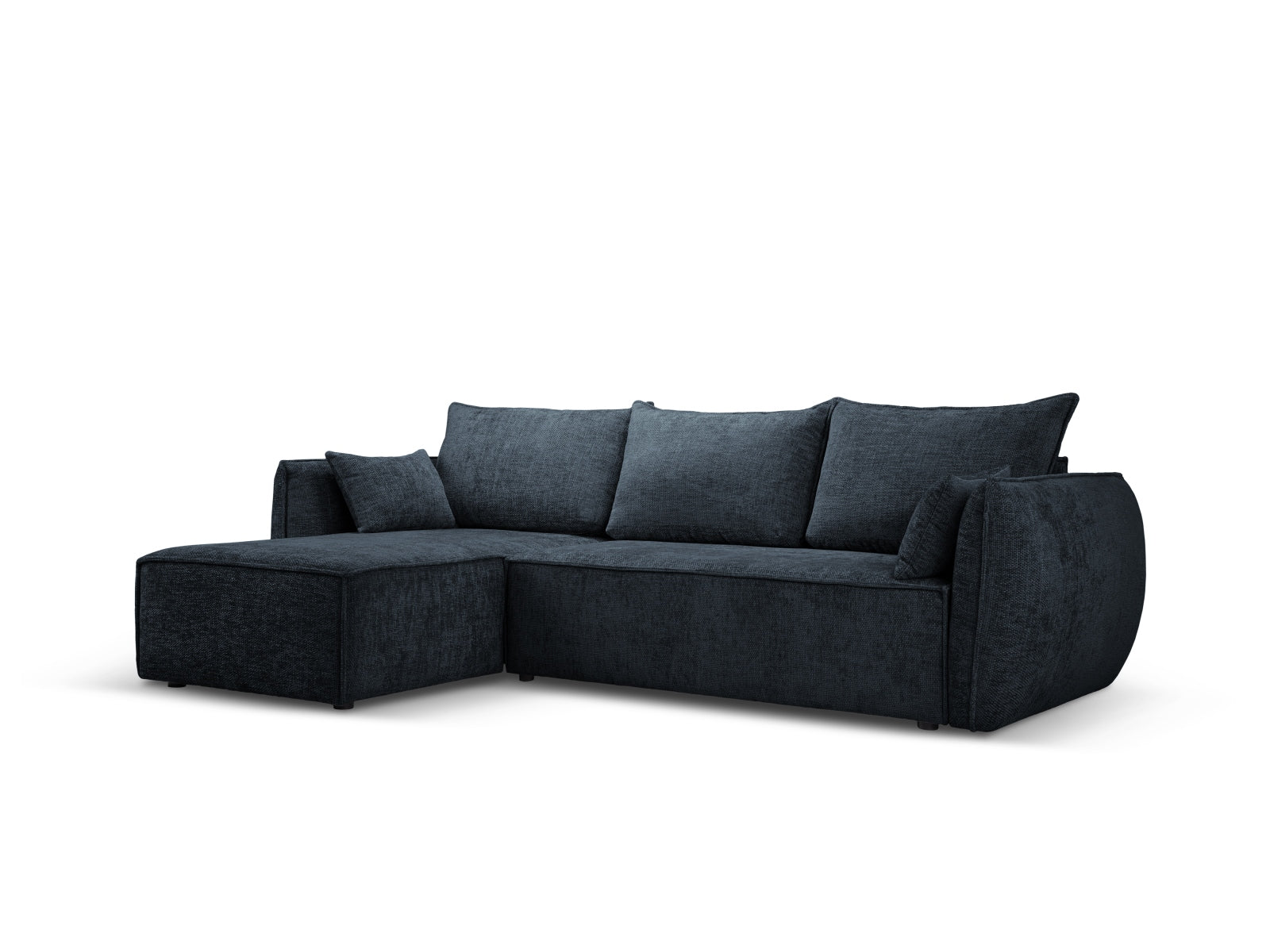 Stylisches Kaelle Ecksofa links in Royal Blue mit Schlaffunktion und Stauraum, ideal für modernes Wohnen und Gästeübernachtungen.