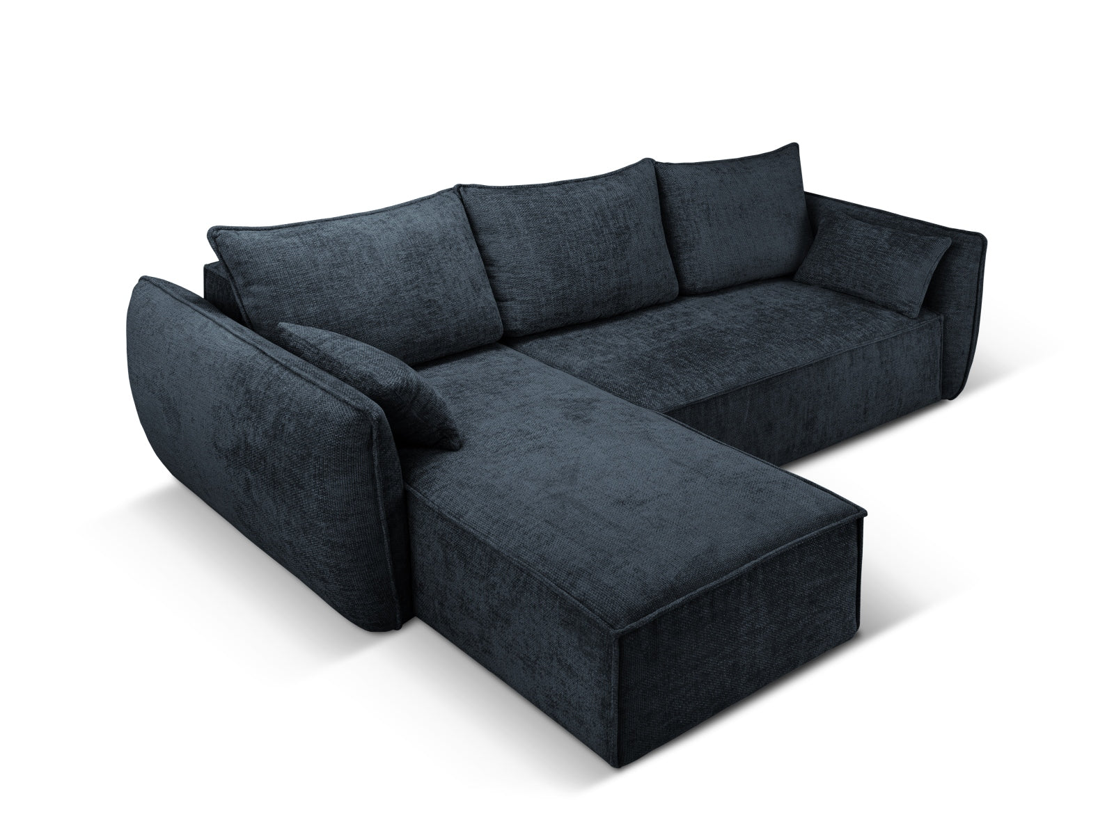 Elegantes Kaelle Ecksofa links in Royal Blue, 4-Sitzer mit praktischer Schlaffunktion und Stauraum, perfekt für stilvolle Wohnräume.