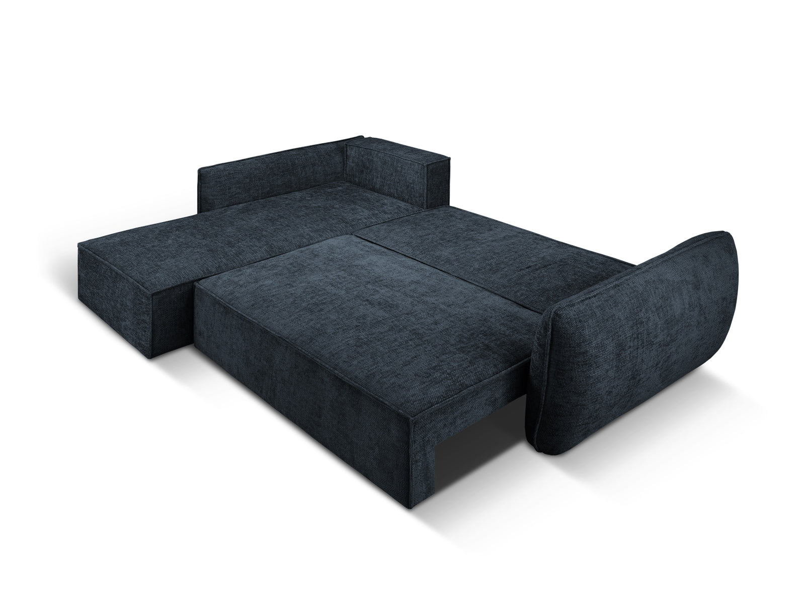 Stylisches Kaelle Ecksofa links in Royal Blue, 4-Sitzer mit praktischer Schlaffunktion und Stauraum für zusätzlichen Komfort.