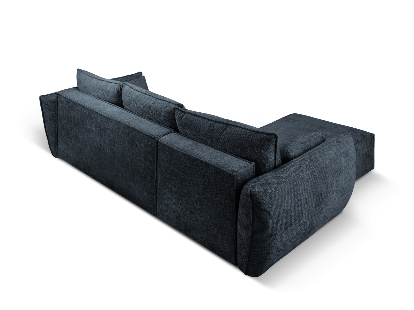 Elegantes Kaelle Ecksofa links in Royal Blue, 4-Sitzer mit cleverer Schlaffunktion und integriertem Stauraum für optimale Raumnutzung.