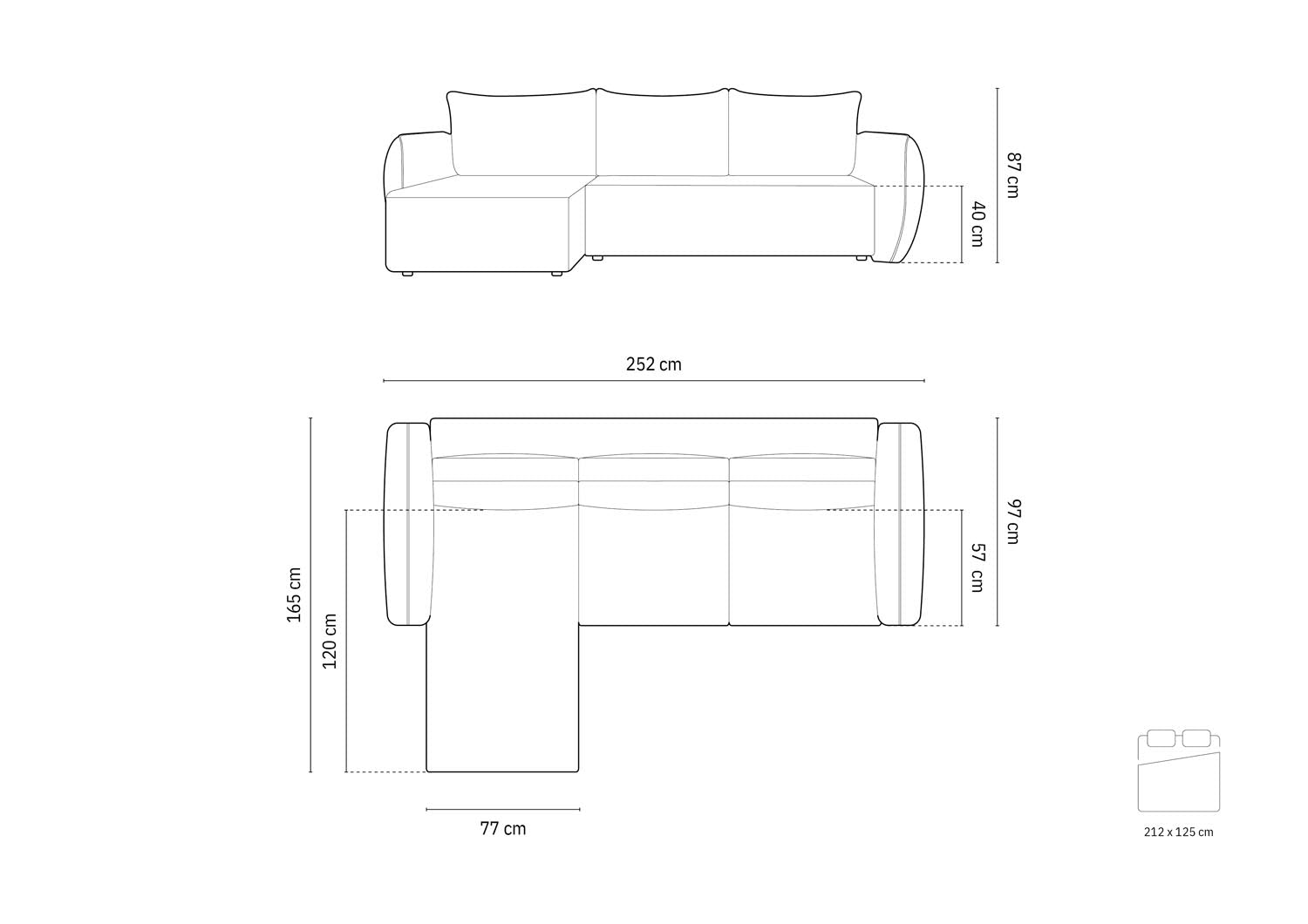 Stylisches Kaelle Ecksofa links, 4-Sitzer mit integrierter Schlaffunktion und Stauraum, ideal für kleine Räume und entspannte Nächte.