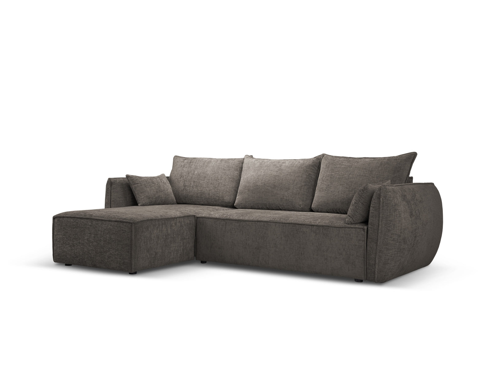 Stylisches Kaelle Ecksofa links in Grau mit Schlaffunktion und Stauraum, ideal für moderne Wohnräume und Gästeübernachtungen.