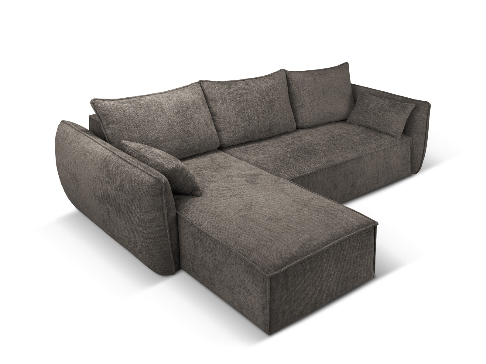 Elegantes Kaelle Ecksofa links in zeitlosem Grau, ausgestattet mit Schlaffunktion und praktischer Stauraumbox für zusätzlichen Komfort.