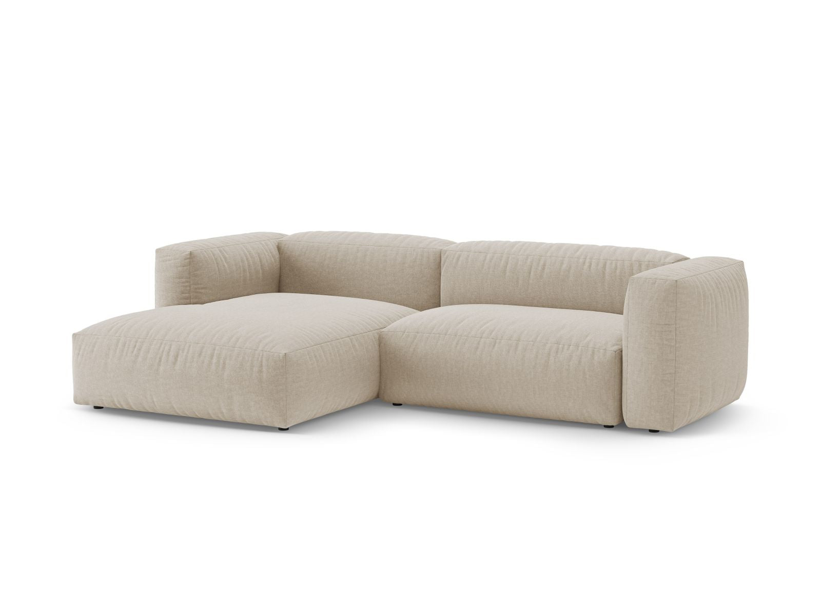 Stylisches 4-Sitzer Ecksofa Martina in hellem Beige mit praktischer Bettfunktion, ideal für gemütliche Abende und Gästeübernachtungen.