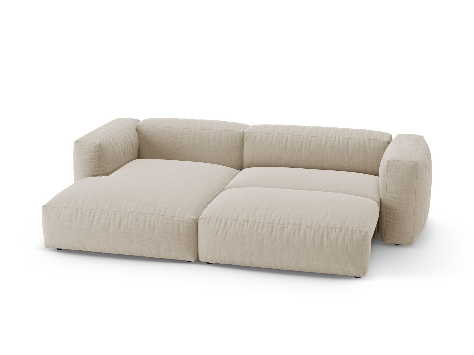 Stylisches 4-Sitzer Ecksofa Martina in elegantem Beige, ideal für Wohnräume, mit praktischer Bettfunktion für Übernachtungsgäste.