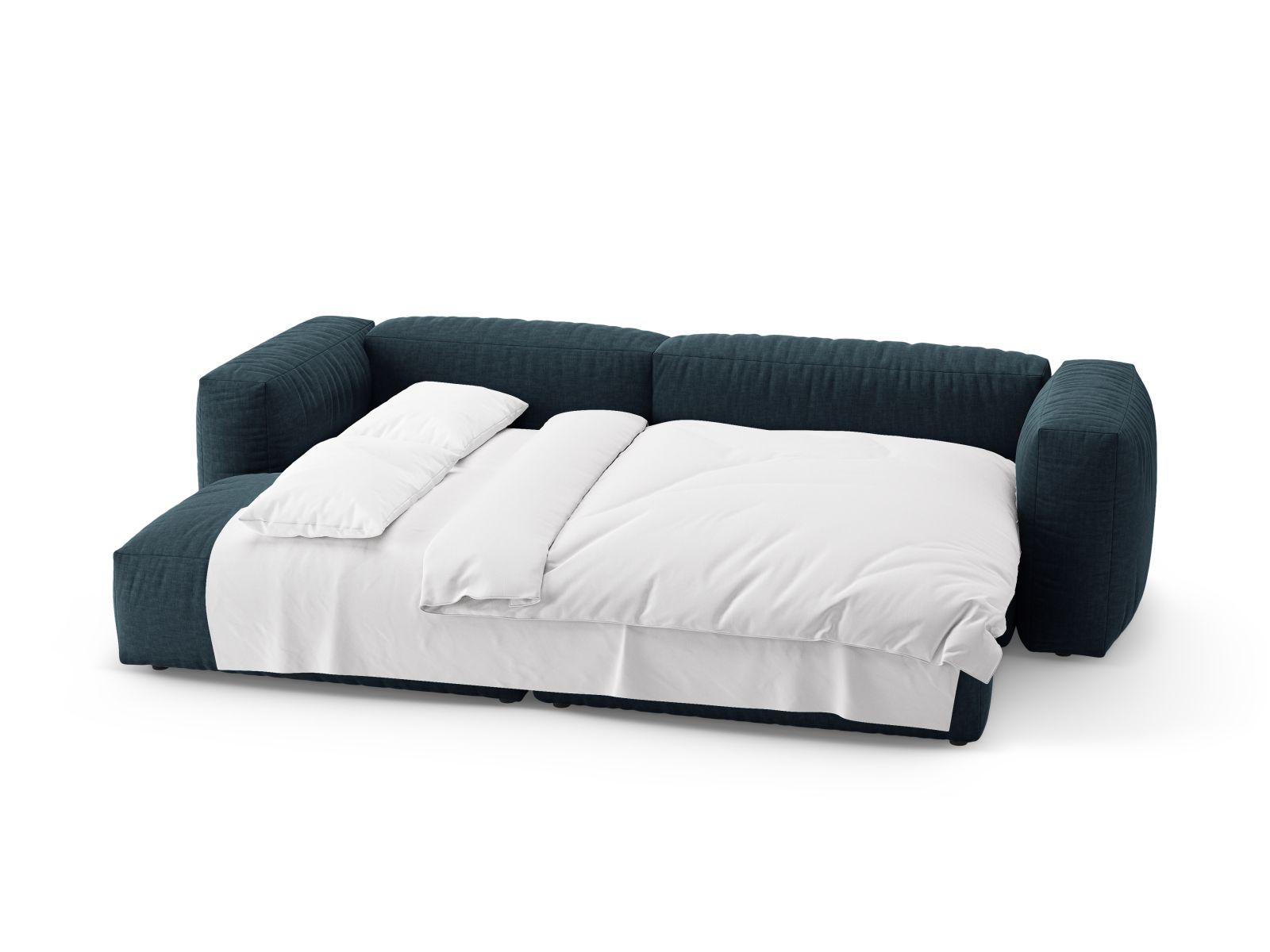 Elegantes 4-Sitzer Ecksofa links Martina in Blue Jeans-Boston, vielseitig einsetzbar mit Bettfunktion, perfekt für entspannte Abende.