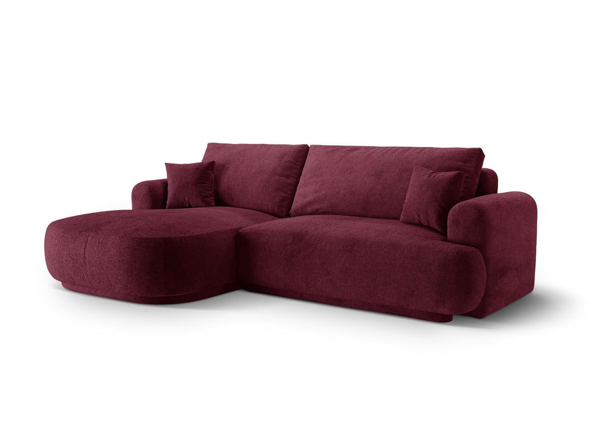 Ecksofa Ella von Micadoni in Leichtes Beige mit Veloursstoff-Bezug, schwarzen Kunststoffbeinen und ausklappbarer Liegefläche links, Retro-Form.