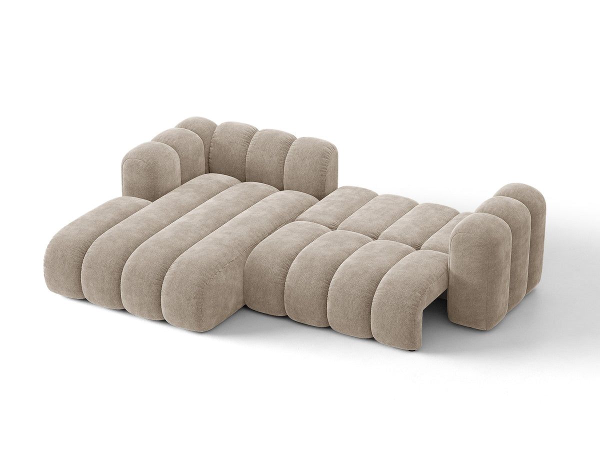 Lupine Ecksofa mit Bettfunktion und Stauraum links, Bezug aus Stoff Eden in Leichtes beige, schwarze Kunststoffbeine, Ecksofa-Form von Micadoni.