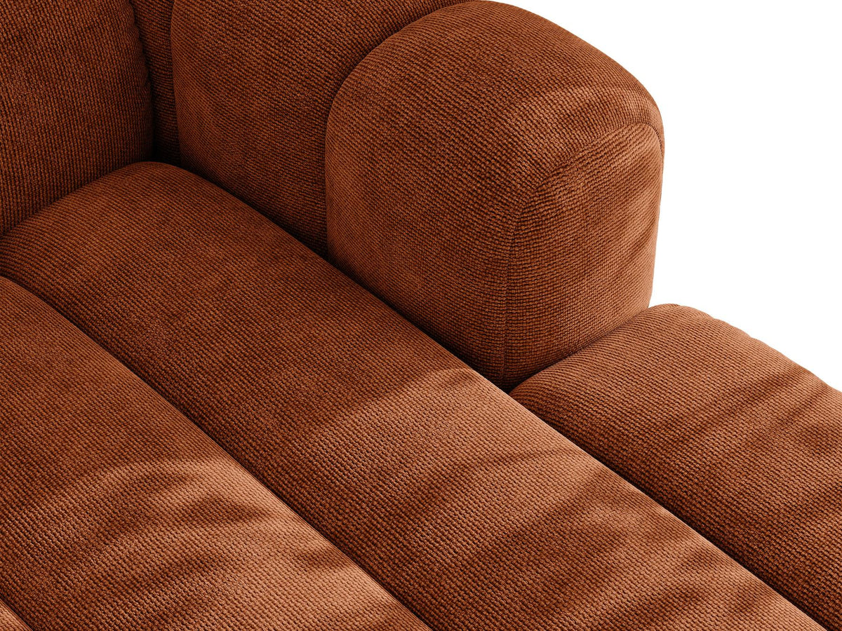 Lupine Ecksofa mit Bettfunktion und Stauraum links, Bezug aus Stoff Eden in Leichtes beige, schwarze Kunststoffbeine, Ecksofa-Form von Micadoni.